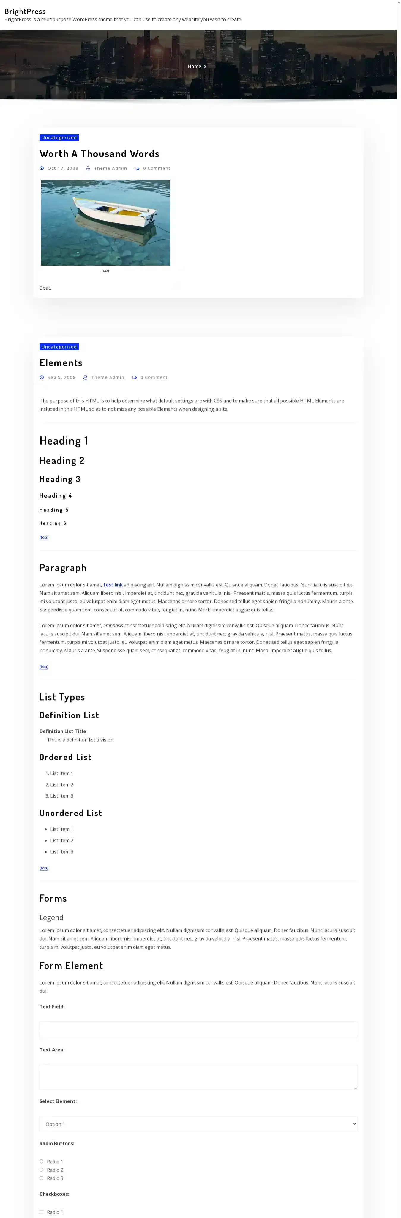 BrightPress home page on desktop