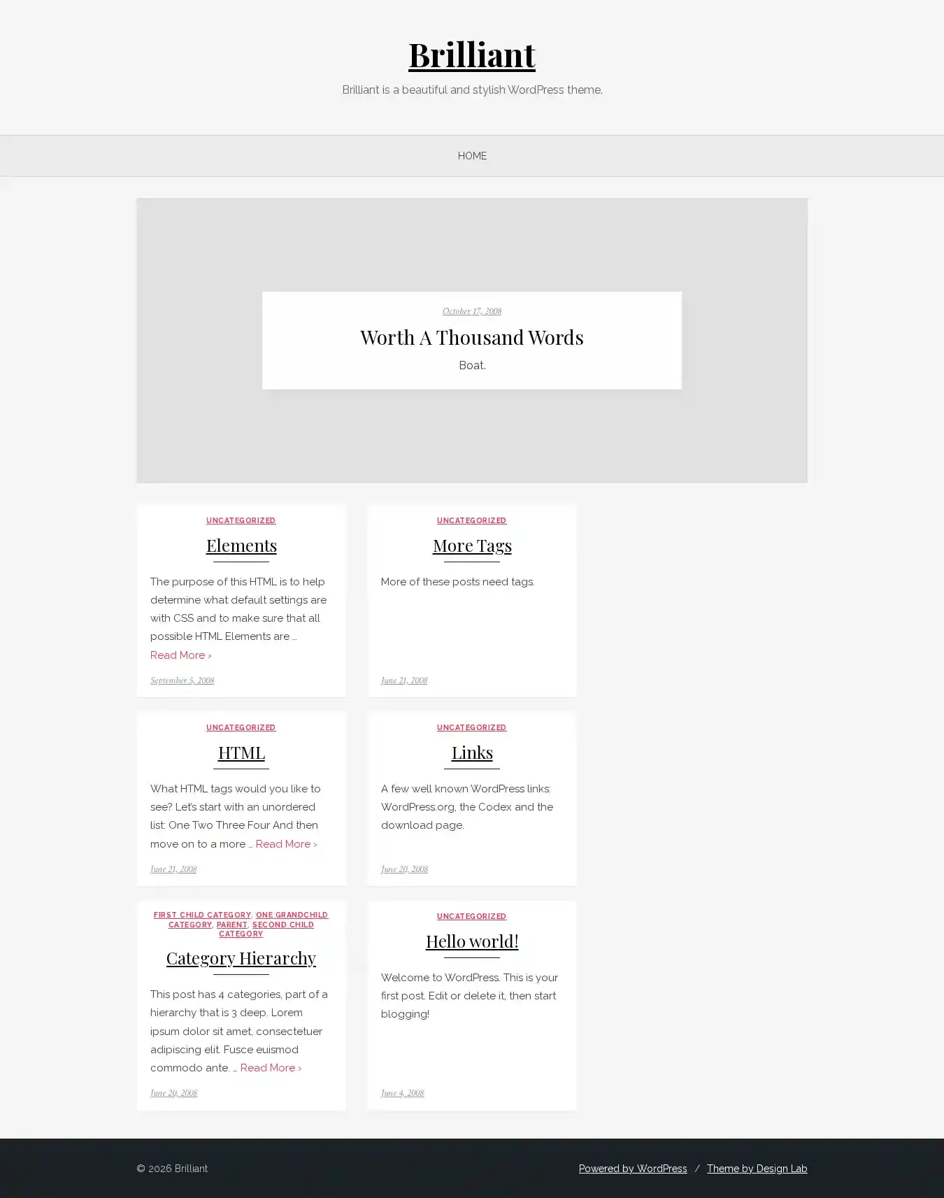 Brilliant home page on desktop
