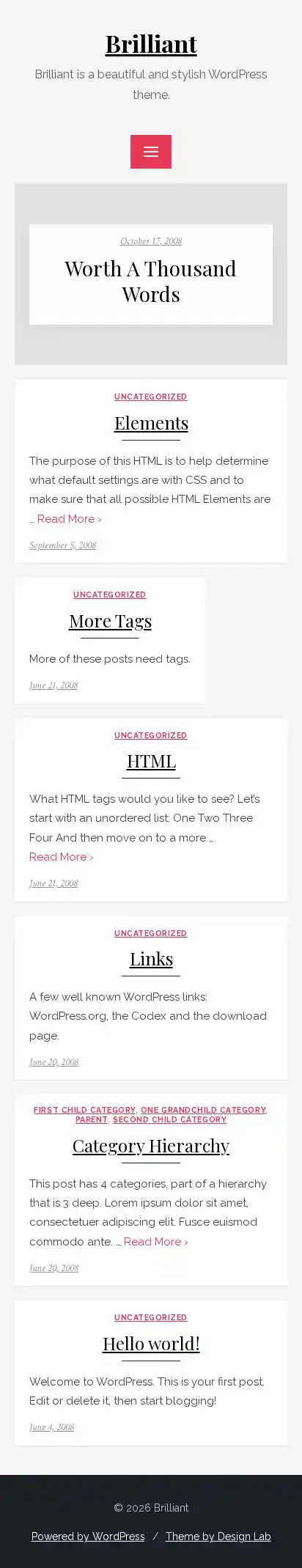 Brilliant home page on mobile