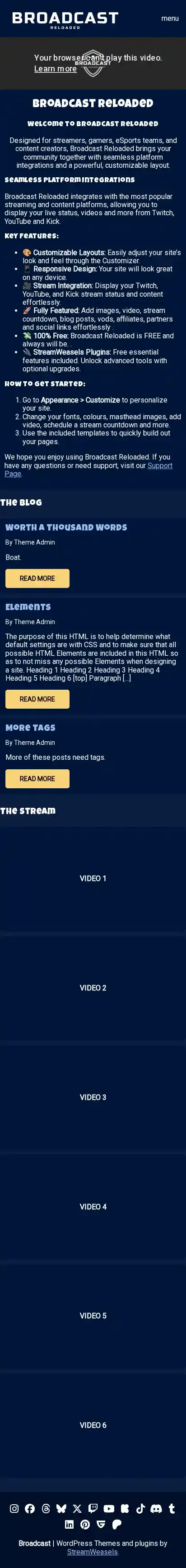 Broadcast Lite home page on mobile