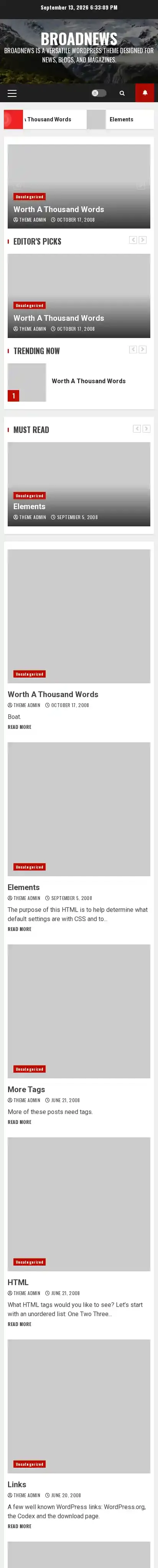 BroadNews home page on mobile