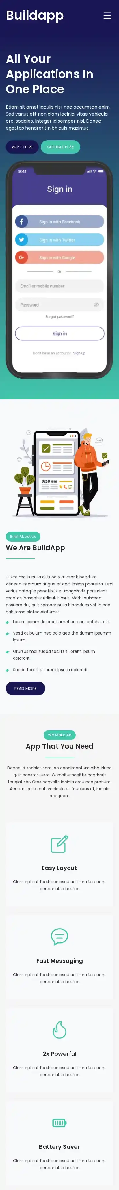 Buildapp home page on mobile