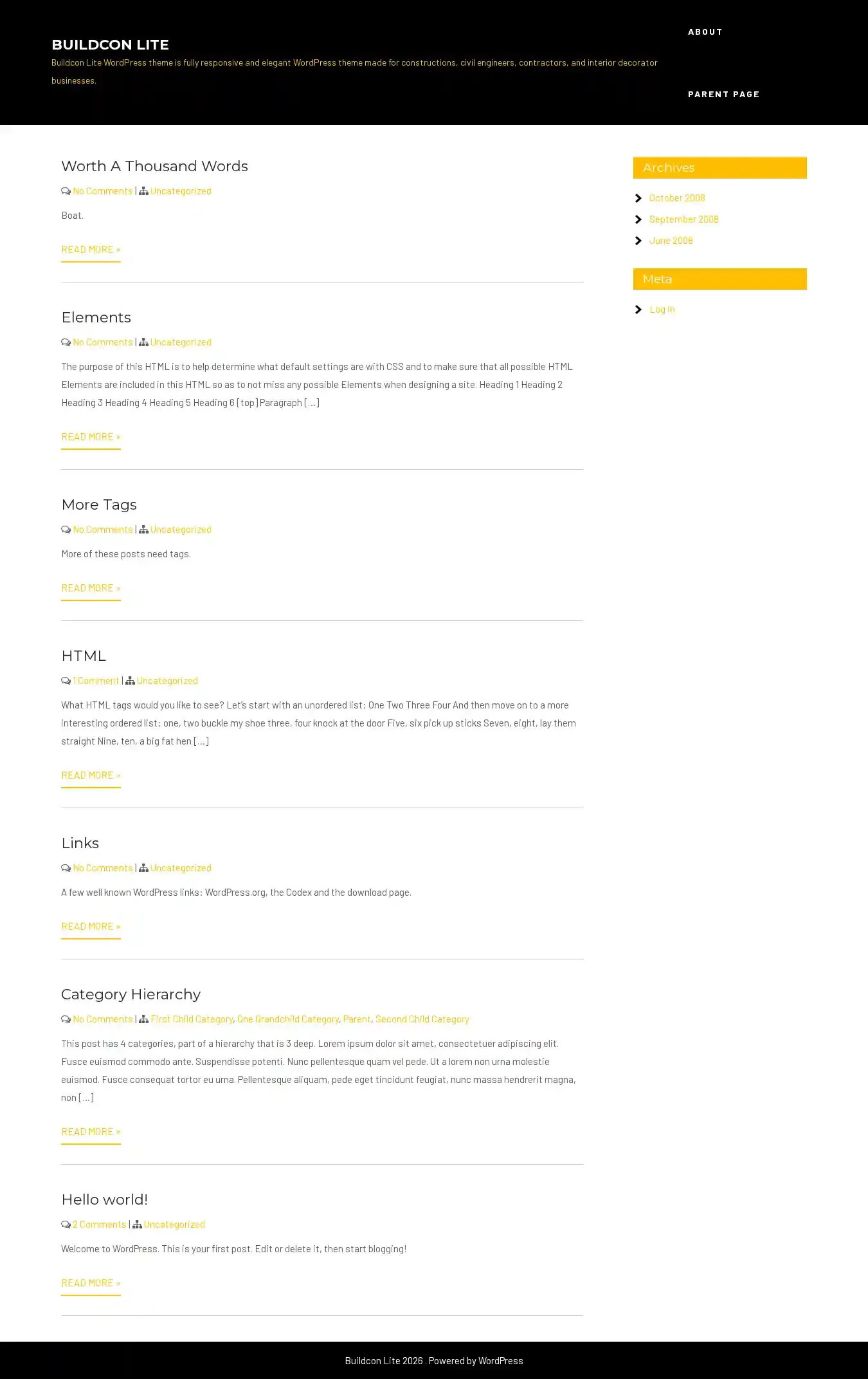 Buildcon Lite home page on desktop