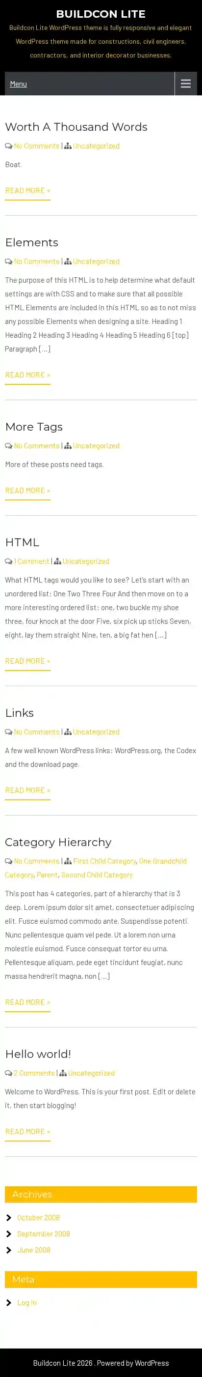 Buildcon Lite home page on mobile