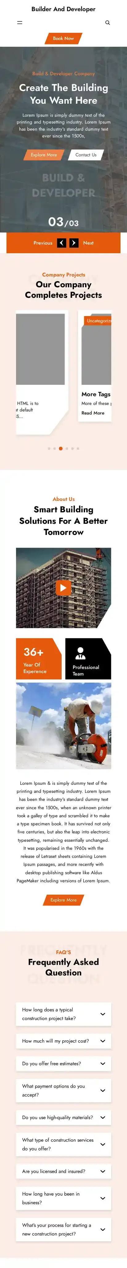 Builder And Developer home page on mobile
