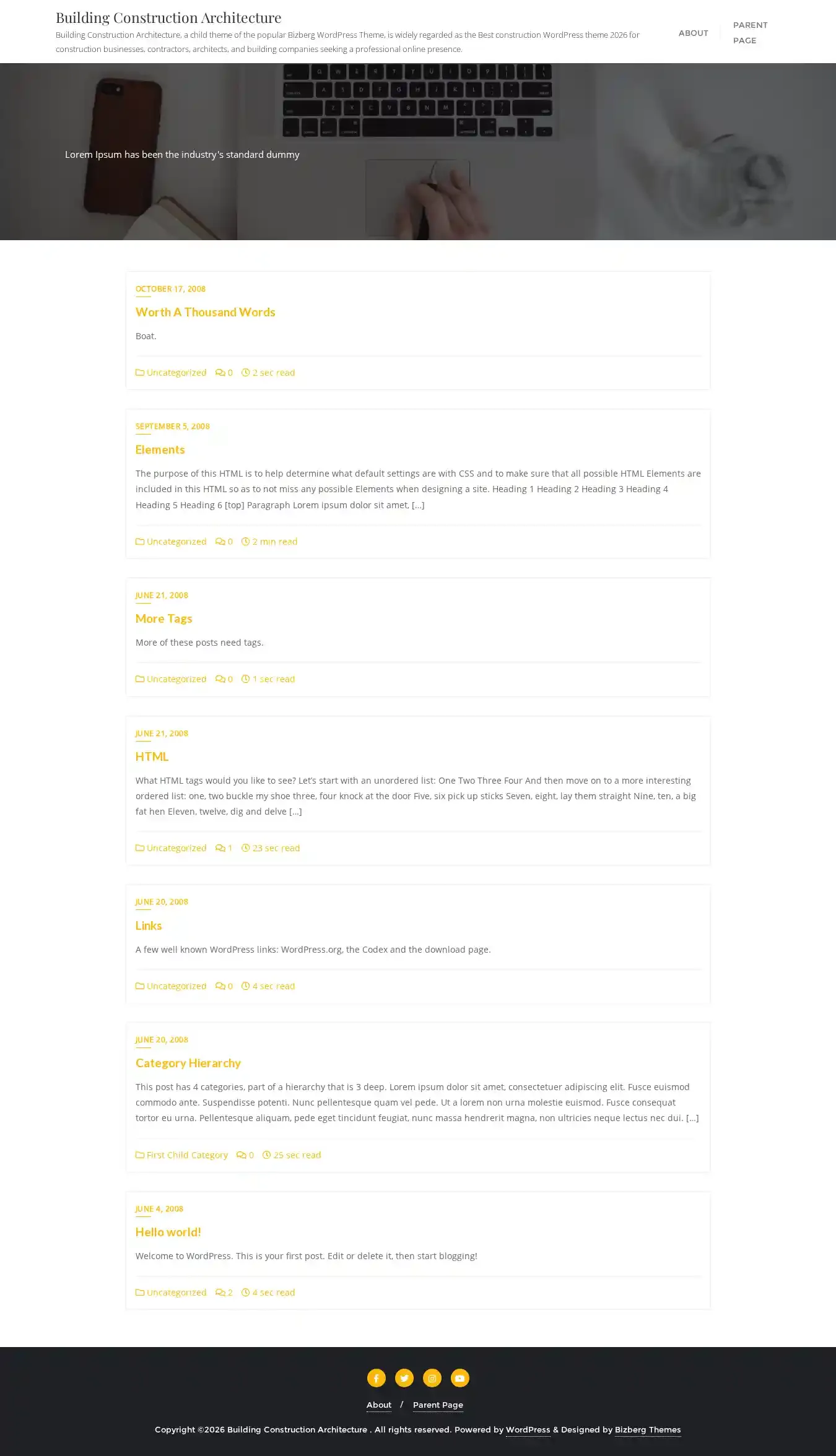 Building Construction Architecture home page on desktop