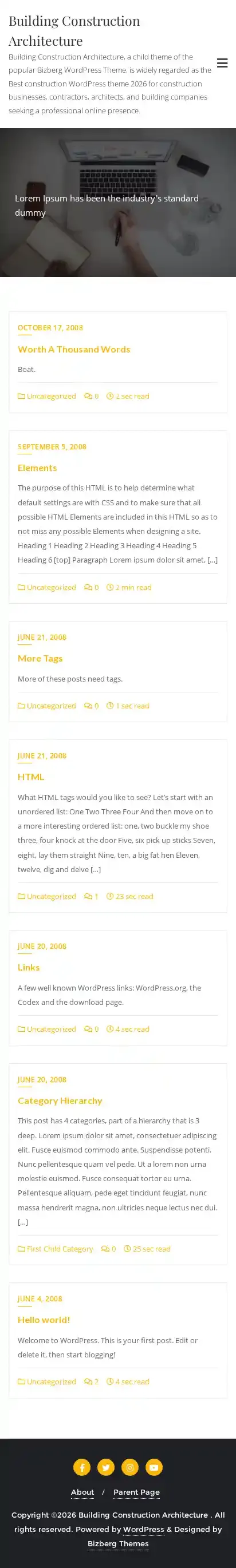 Building Construction Architecture home page on mobile