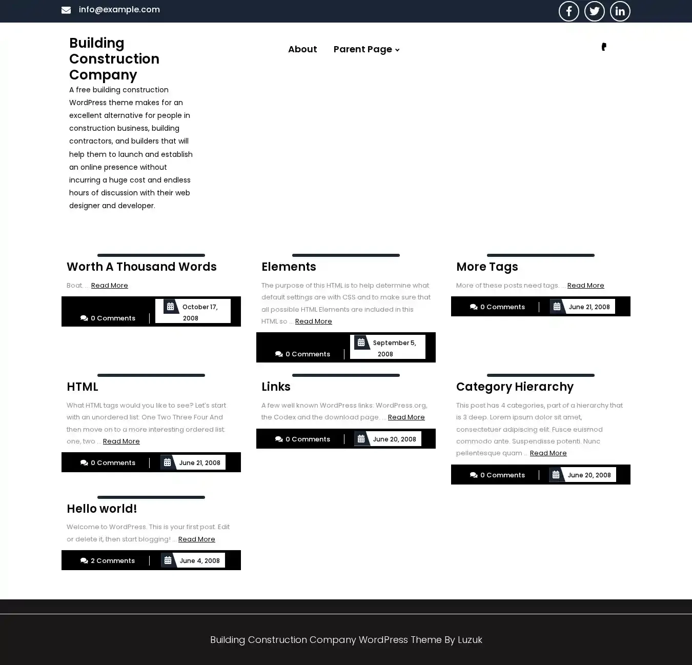 Building Construction Company home page on desktop