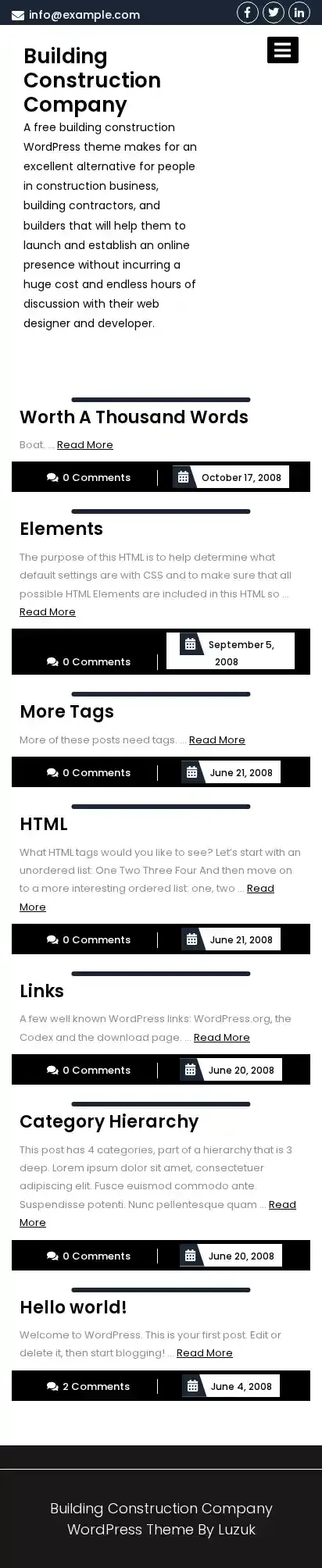 Building Construction Company home page on mobile