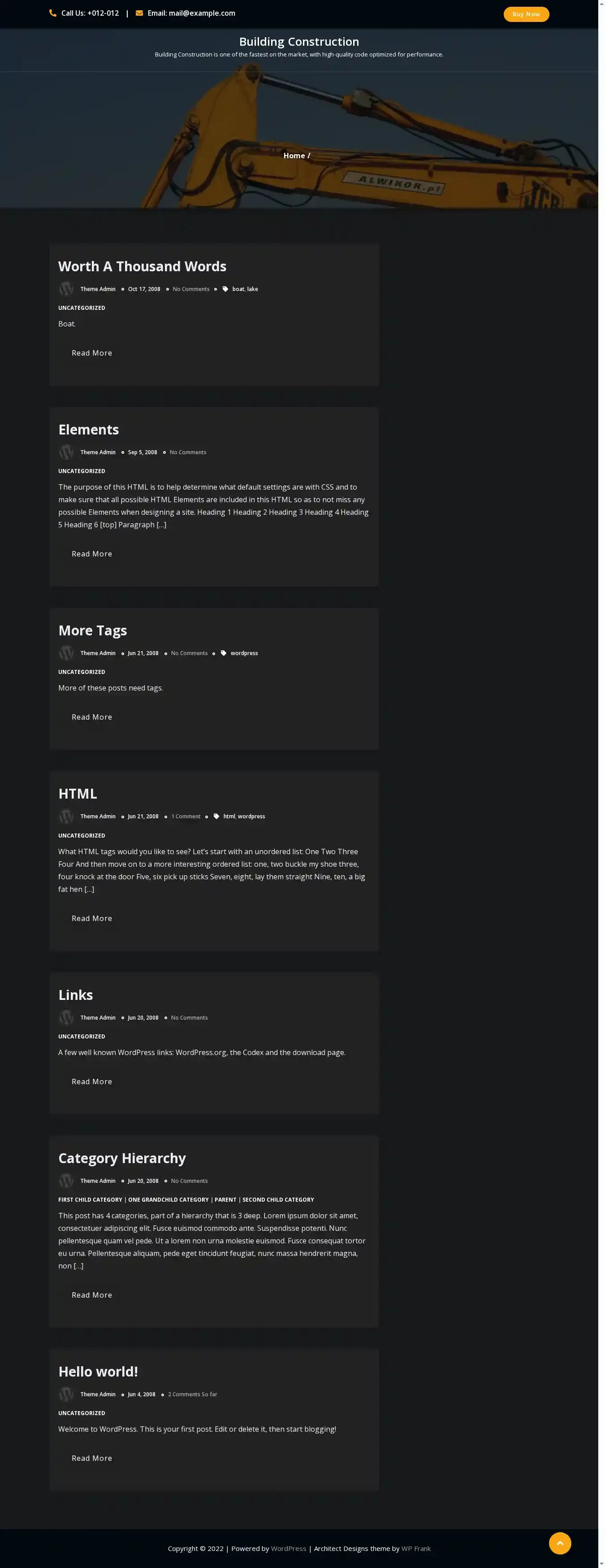 Building Construction home page on desktop