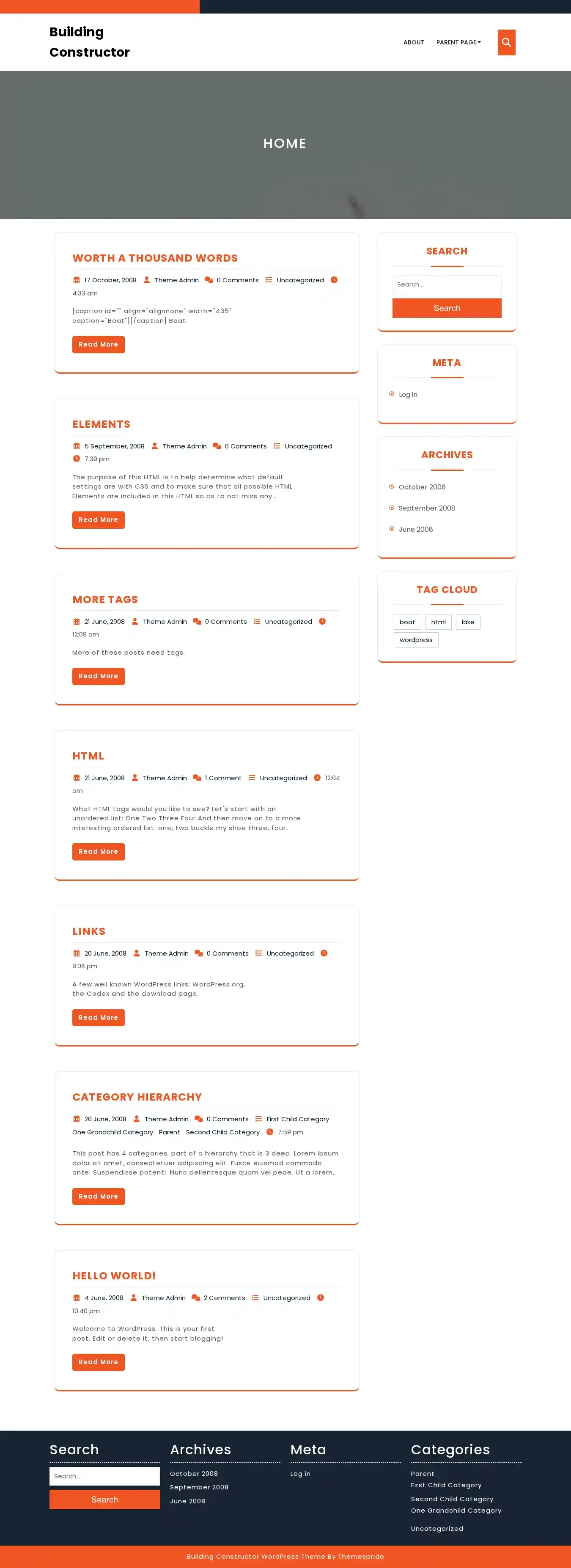 Building Constructor home page on desktop