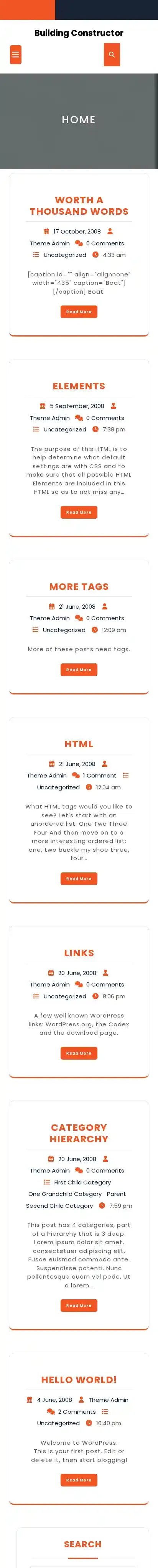 Building Constructor home page on mobile