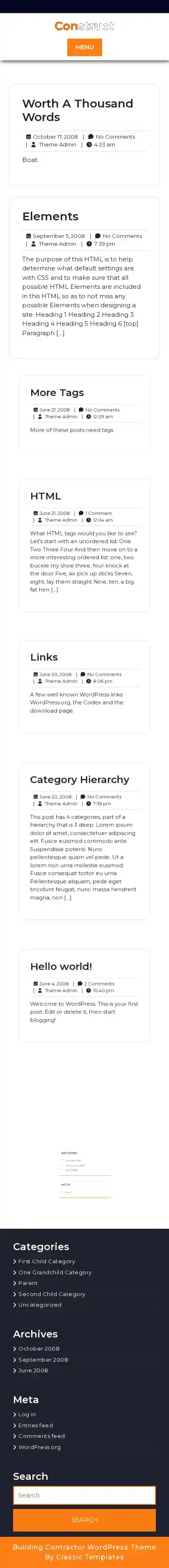 Building Contractor home page on mobile
