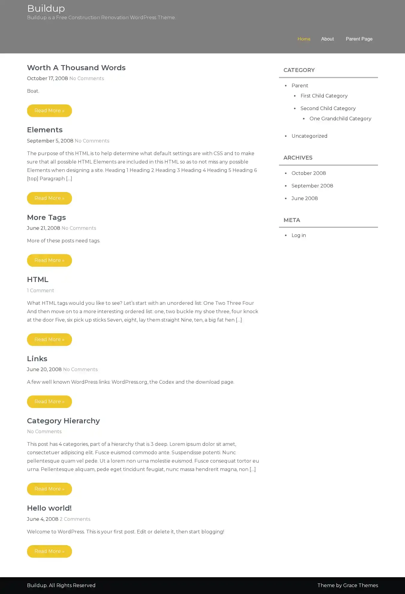 Buildup home page on desktop