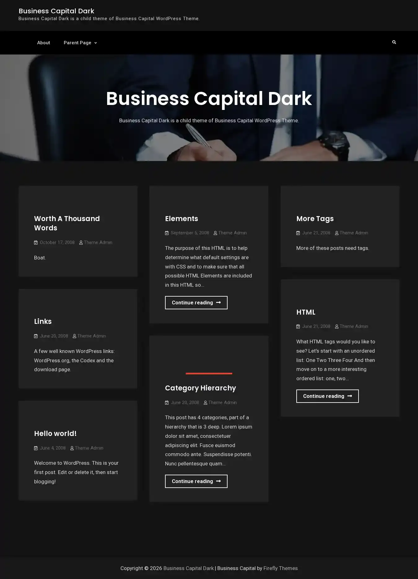 Business Capital Dark home page on desktop