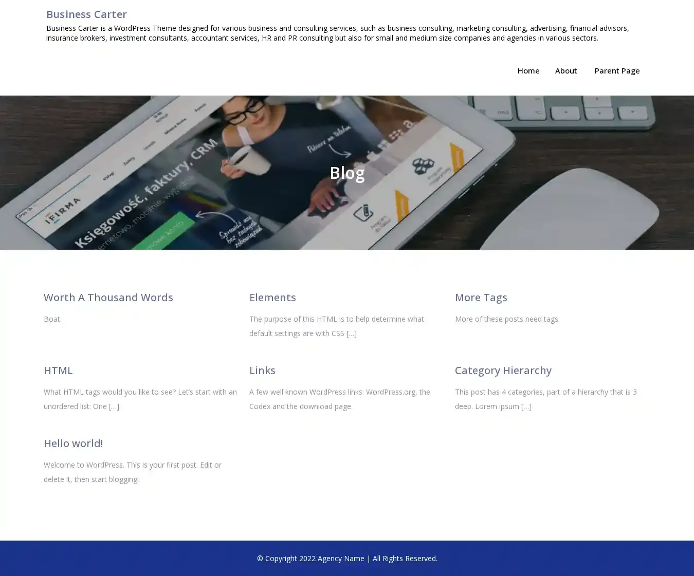 Business Carter home page on desktop