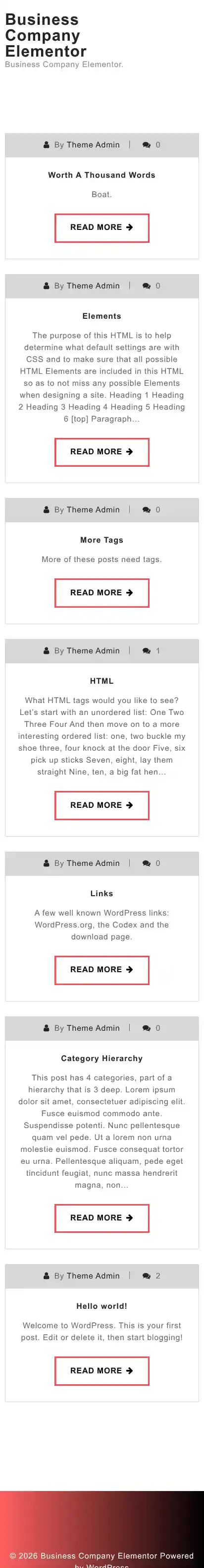 Business Company Elementor home page on mobile