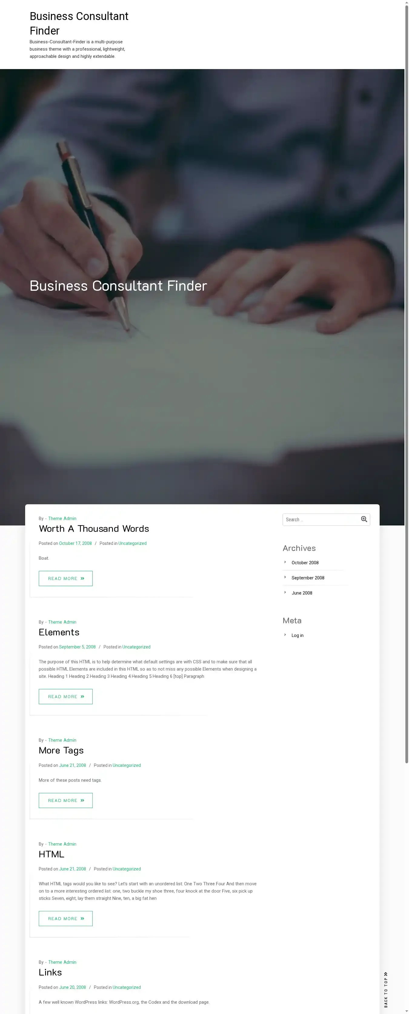 Business Consultant Finder home page on desktop