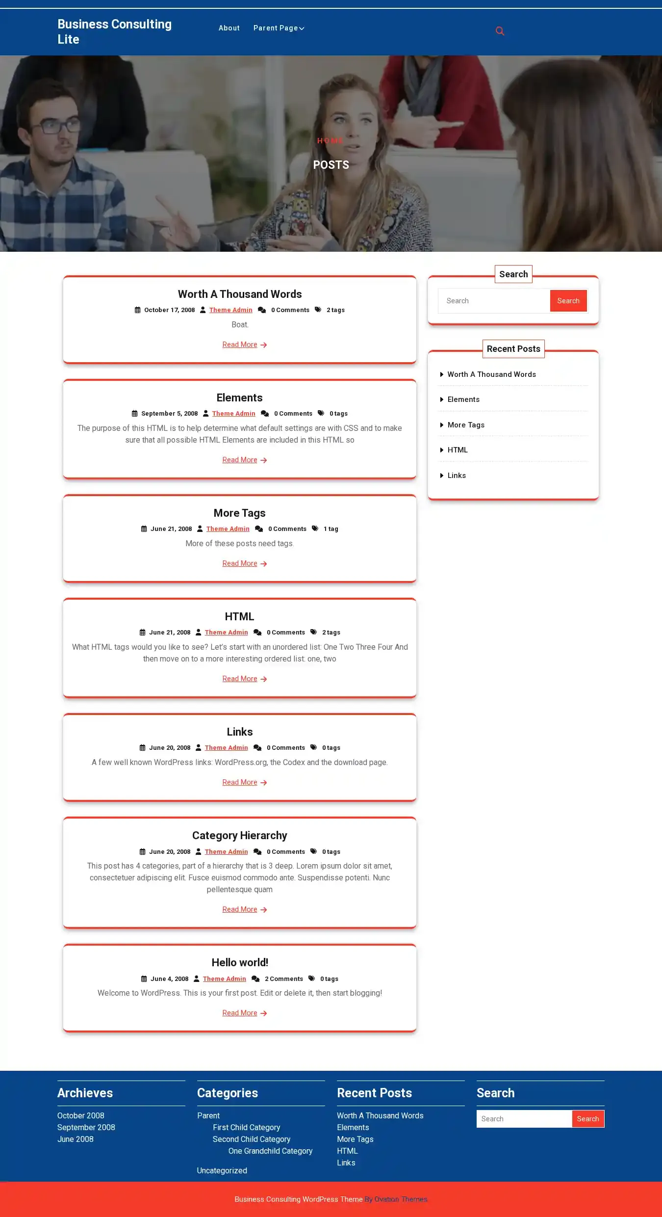 Business Consulting Lite home page on desktop