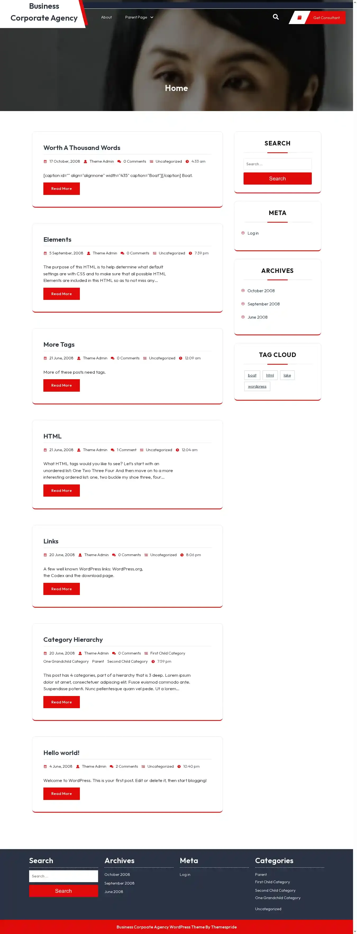Business Corporate Agency home page on desktop