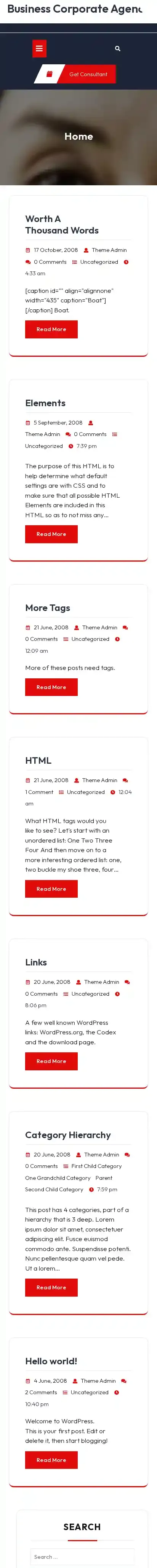 Business Corporate Agency home page on mobile