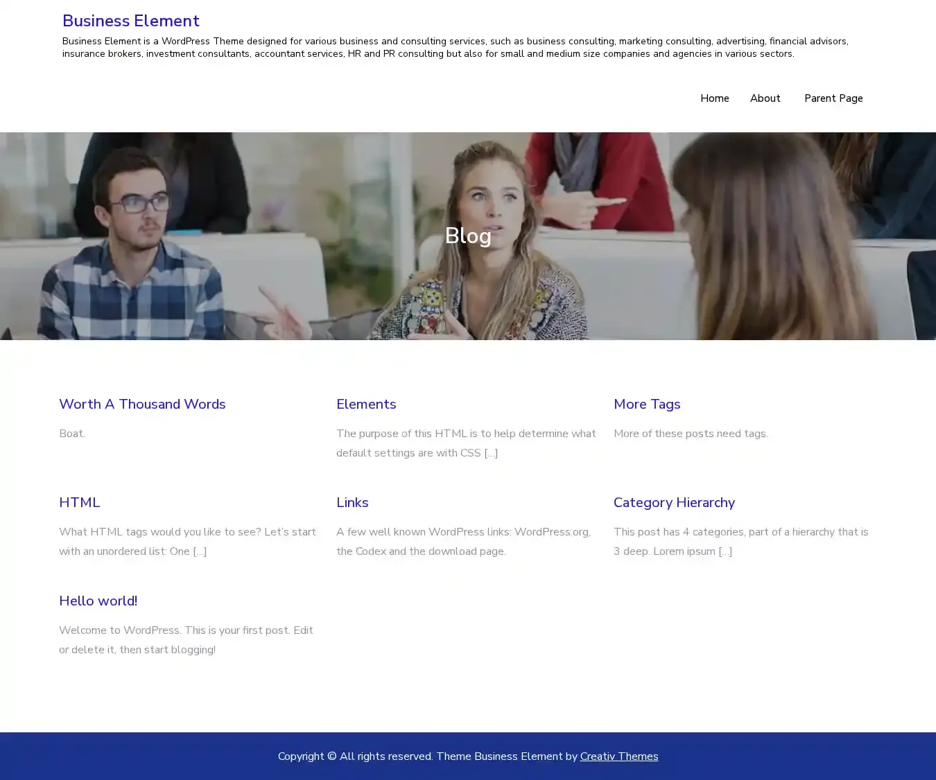Business Element home page on desktop