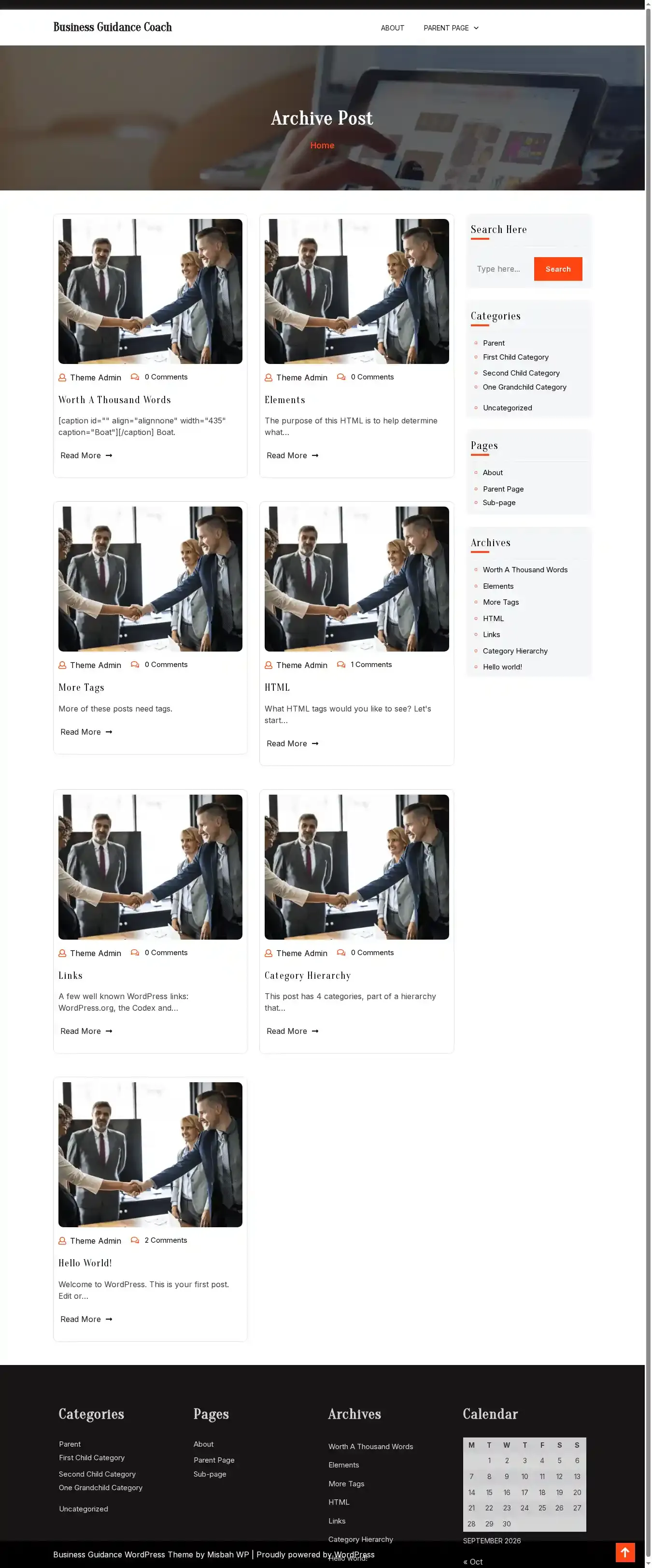 Business Guidance Coach home page on desktop