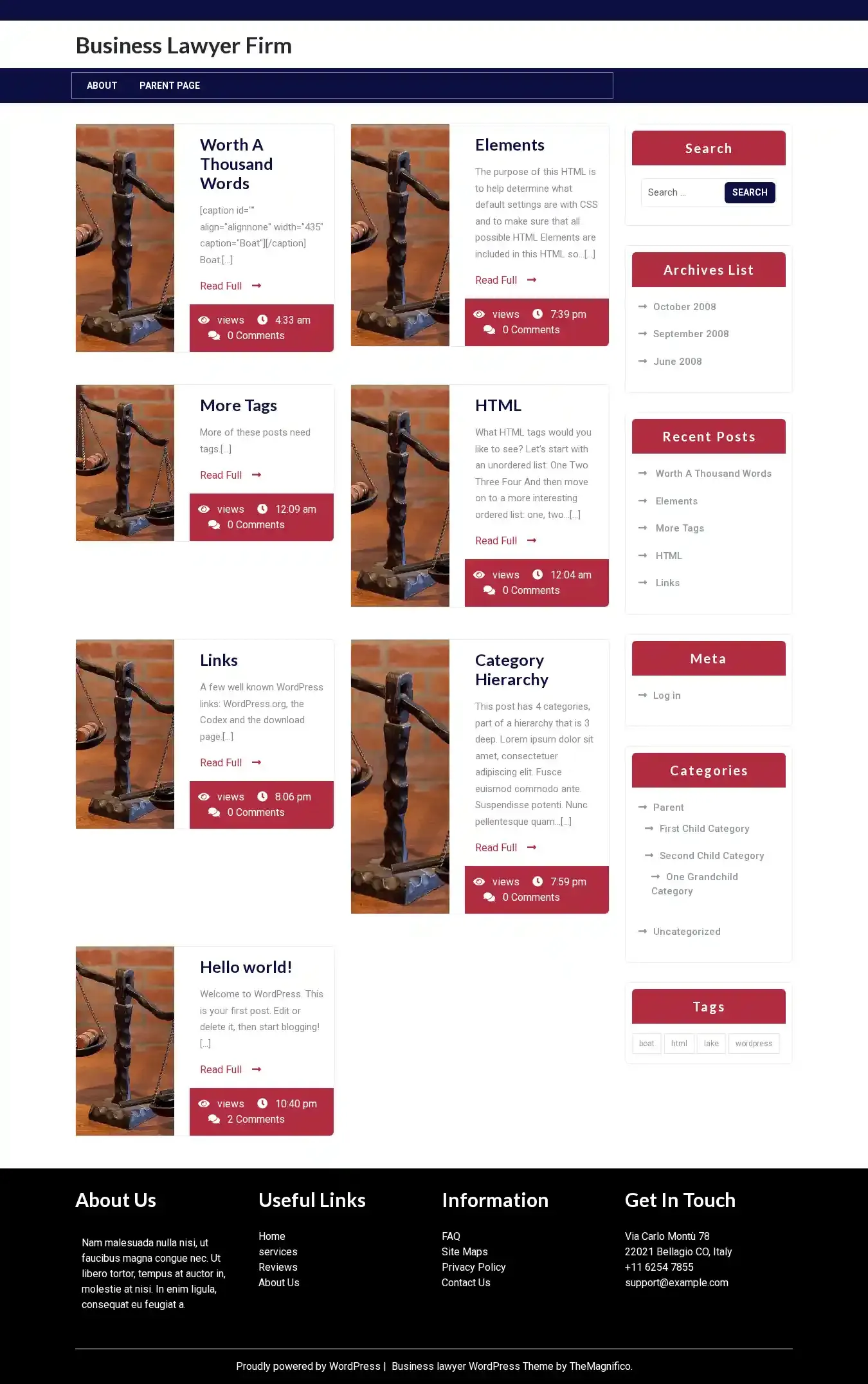 Business Lawyer Firm home page on desktop