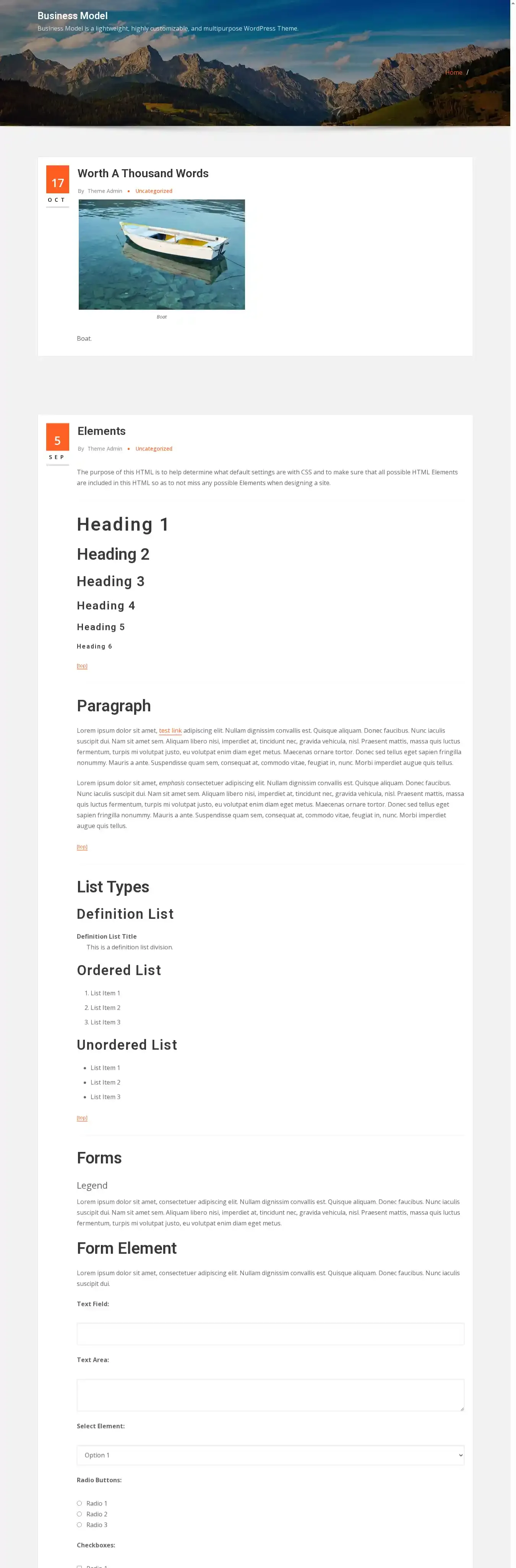 Business Model home page on desktop