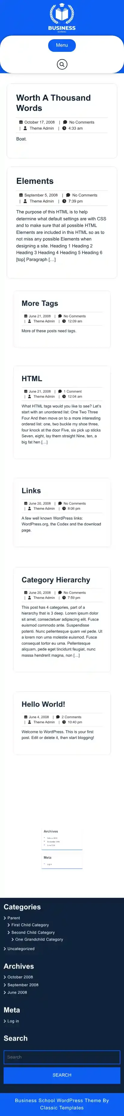 Business School home page on mobile