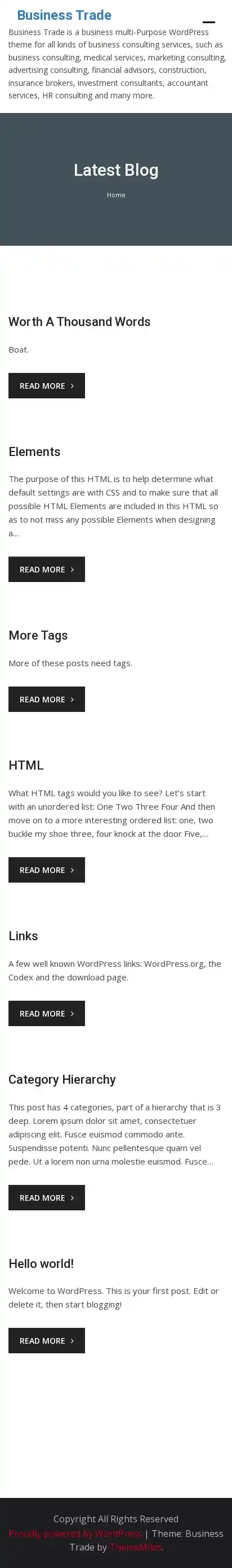 Business Trade home page on mobile