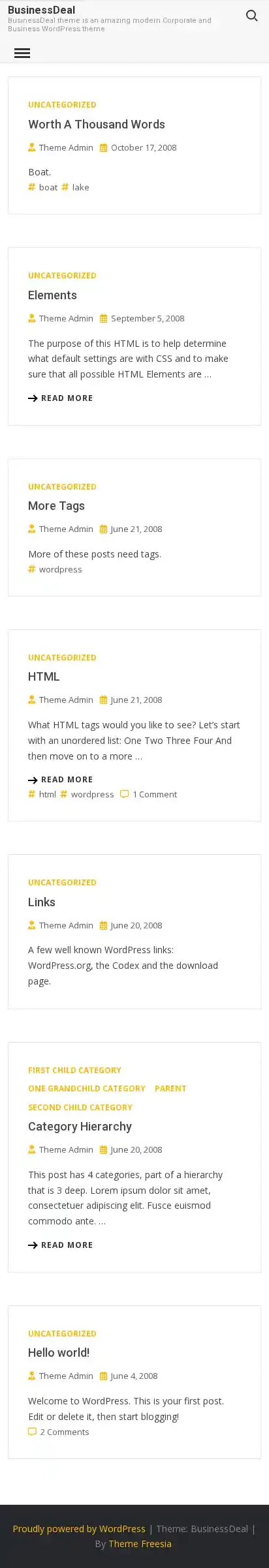 BusinessDeal home page on mobile