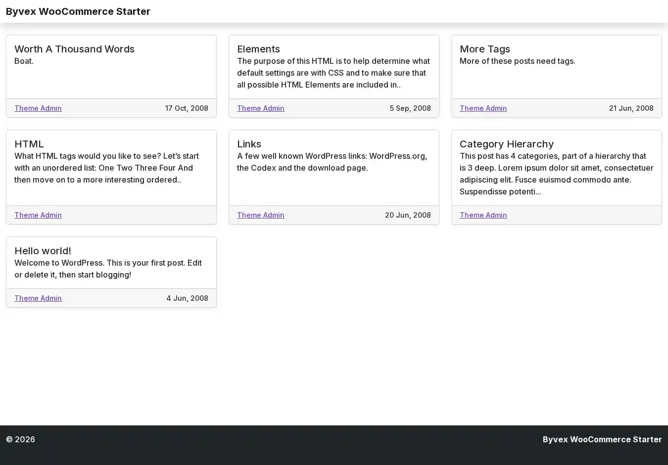 Byvex WooCommerce Starter home page on desktop