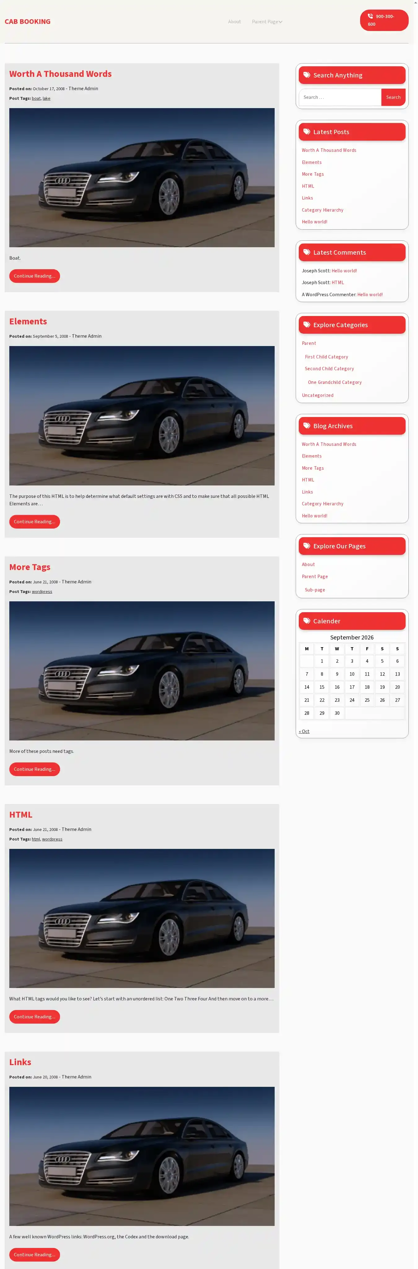 Cab Booking home page on desktop
