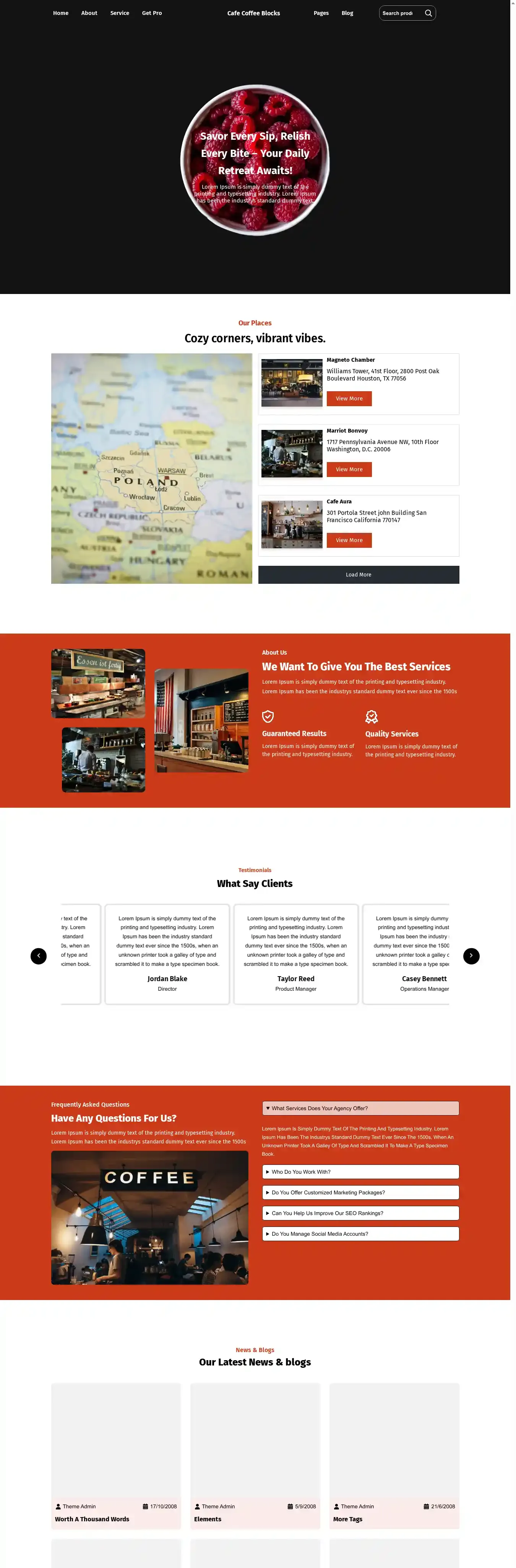 Cafe Coffee Blocks home page on desktop