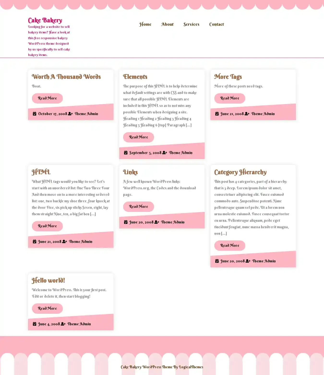 Cake Bakery home page on desktop