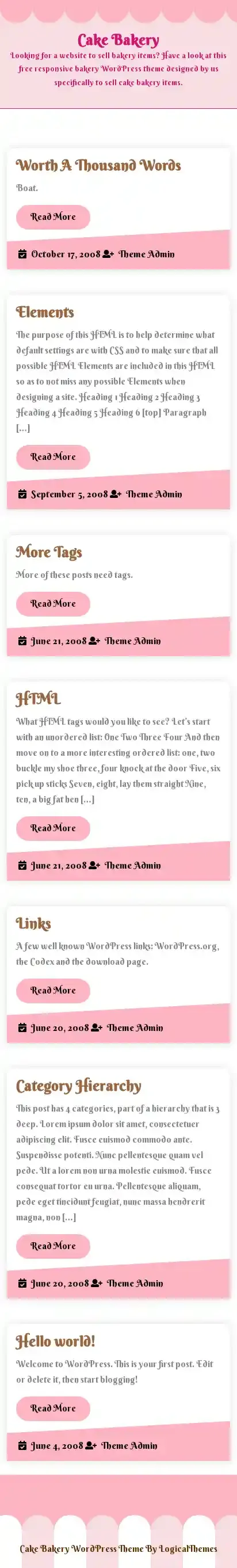 Cake Bakery home page on mobile