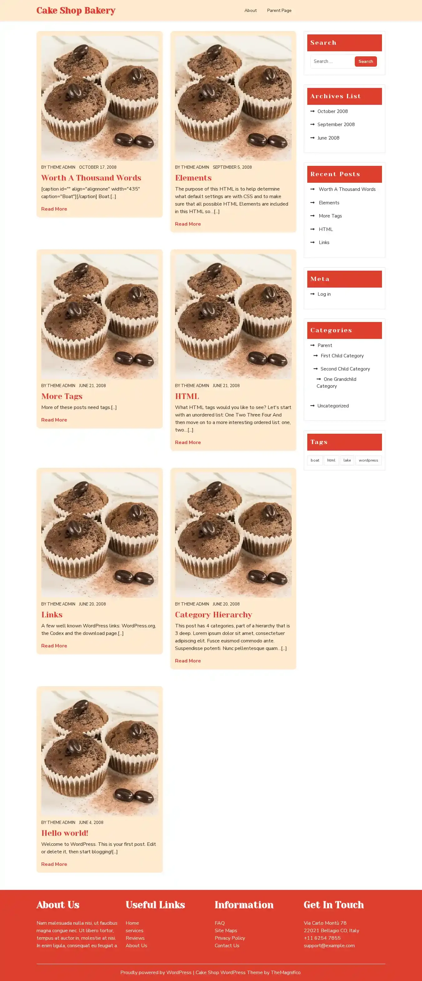 Cake Shop Bakery home page on desktop