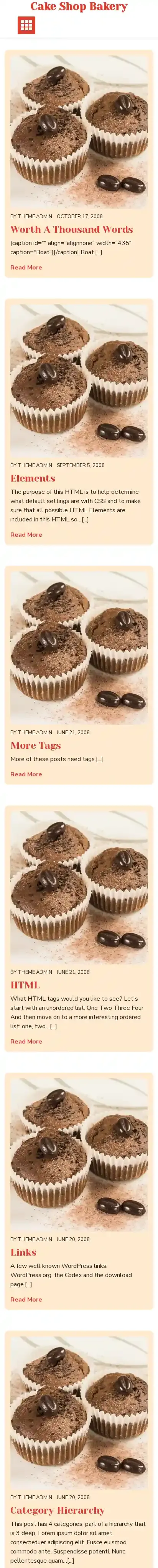 Cake Shop Bakery home page on mobile