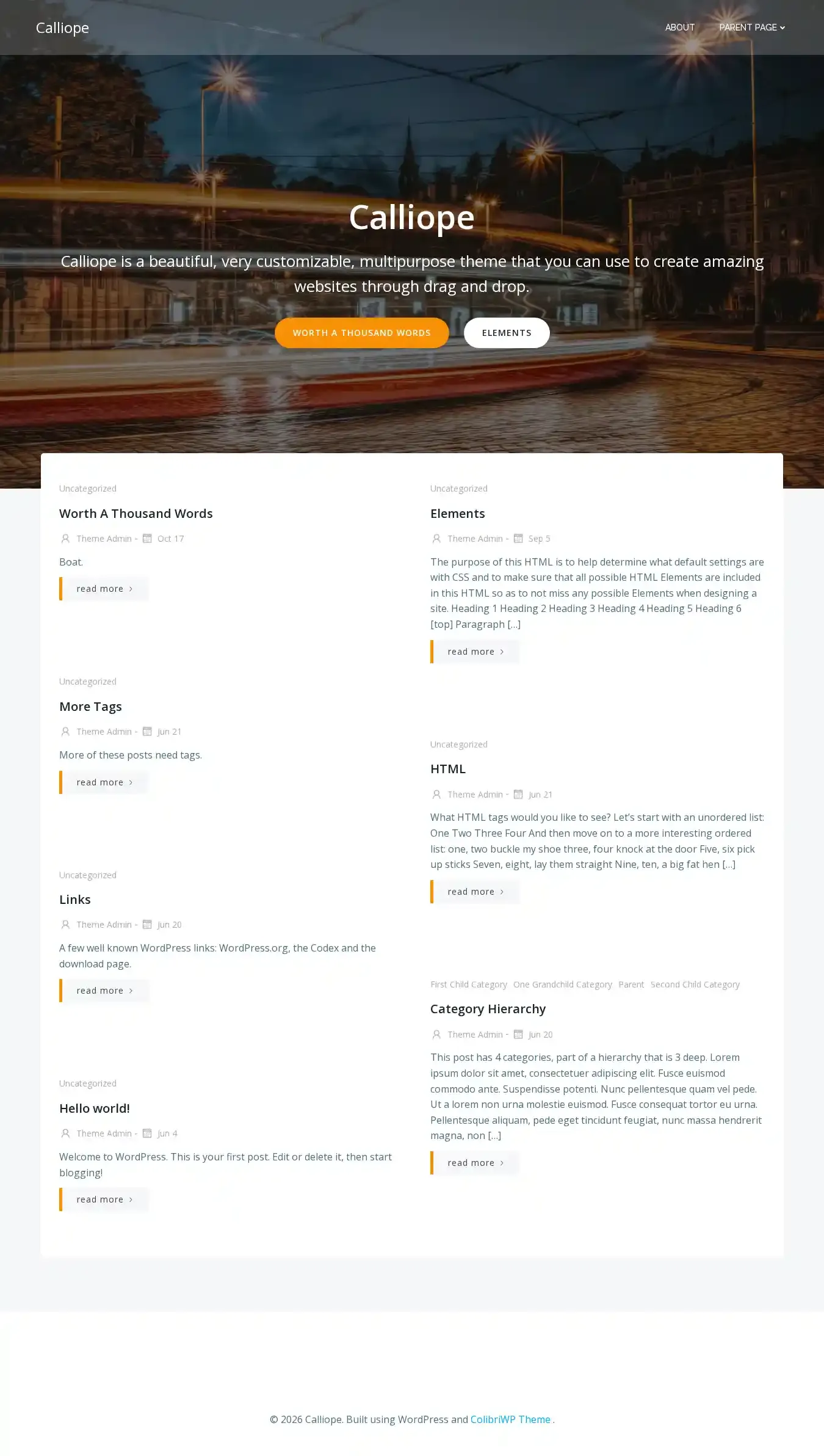 Calliope home page on desktop