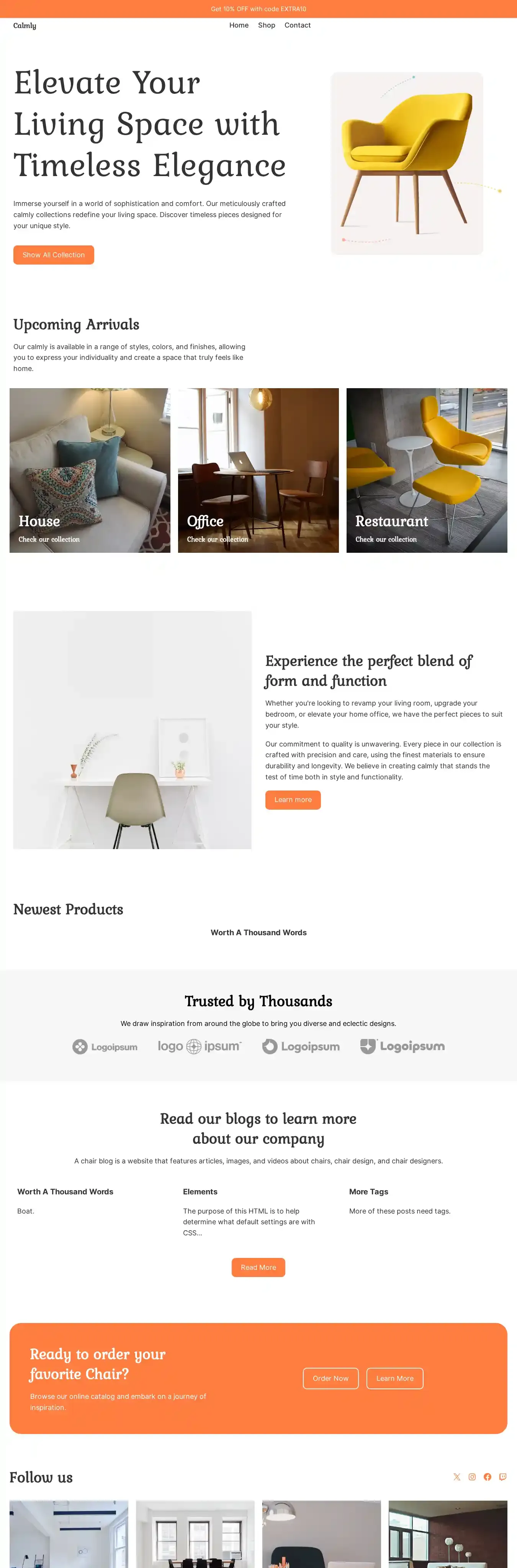 Calmly home page on desktop