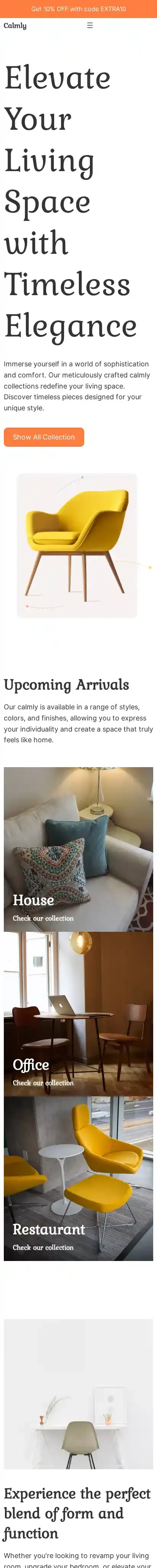 Calmly home page on mobile
