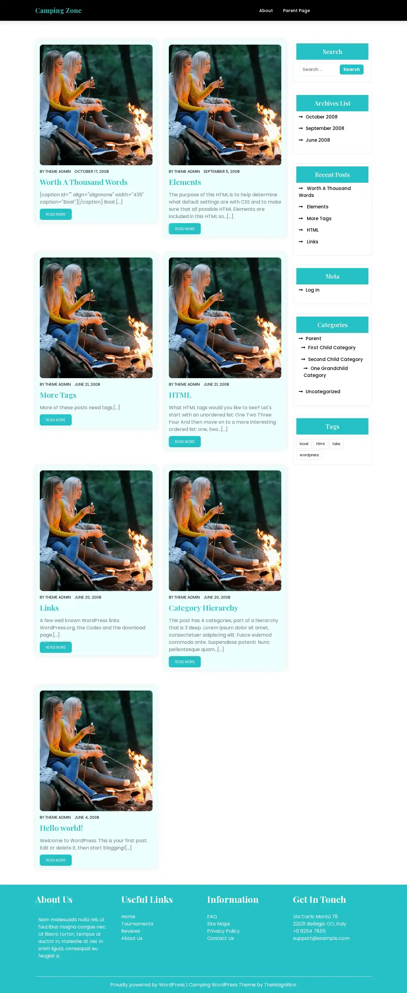 Camping Zone home page on desktop