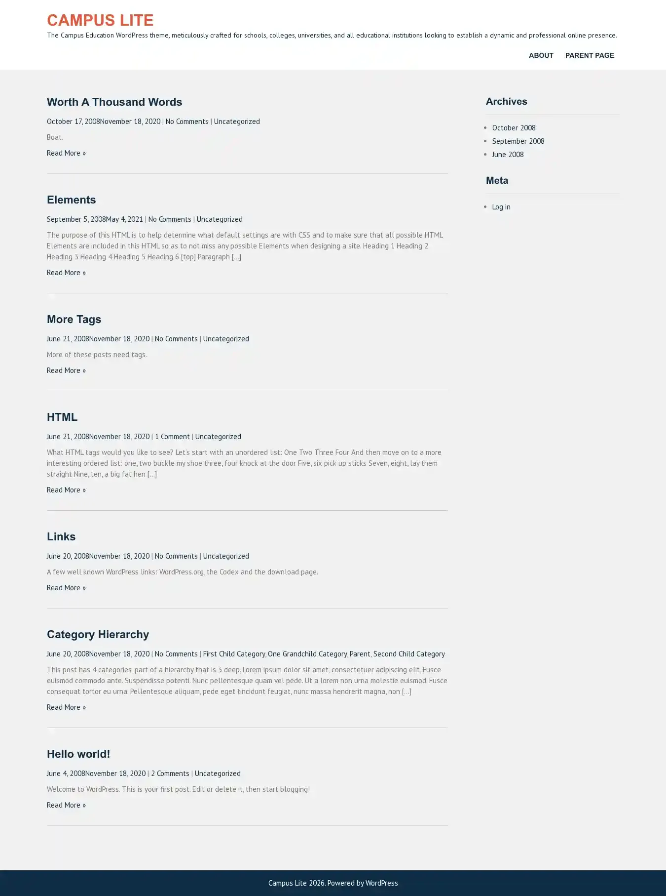 Campus Lite home page on desktop