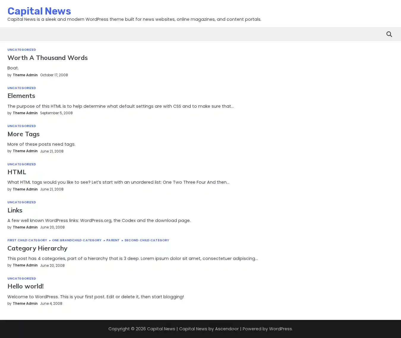Capital News home page on desktop