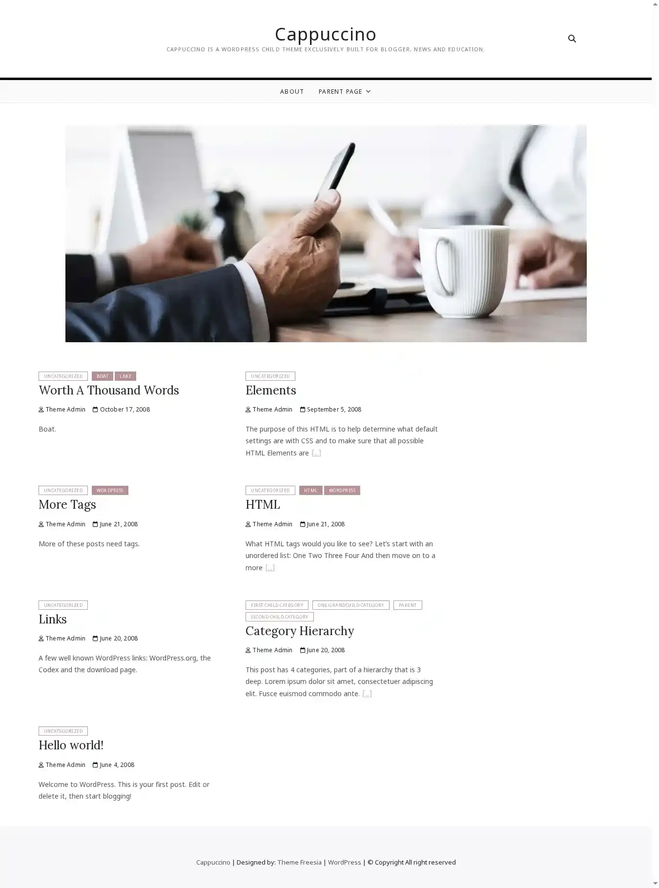 Cappuccino home page on desktop