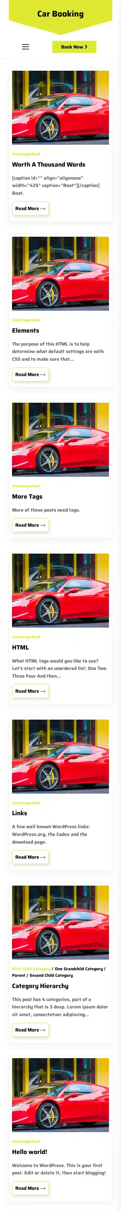 Car Booking home page on mobile