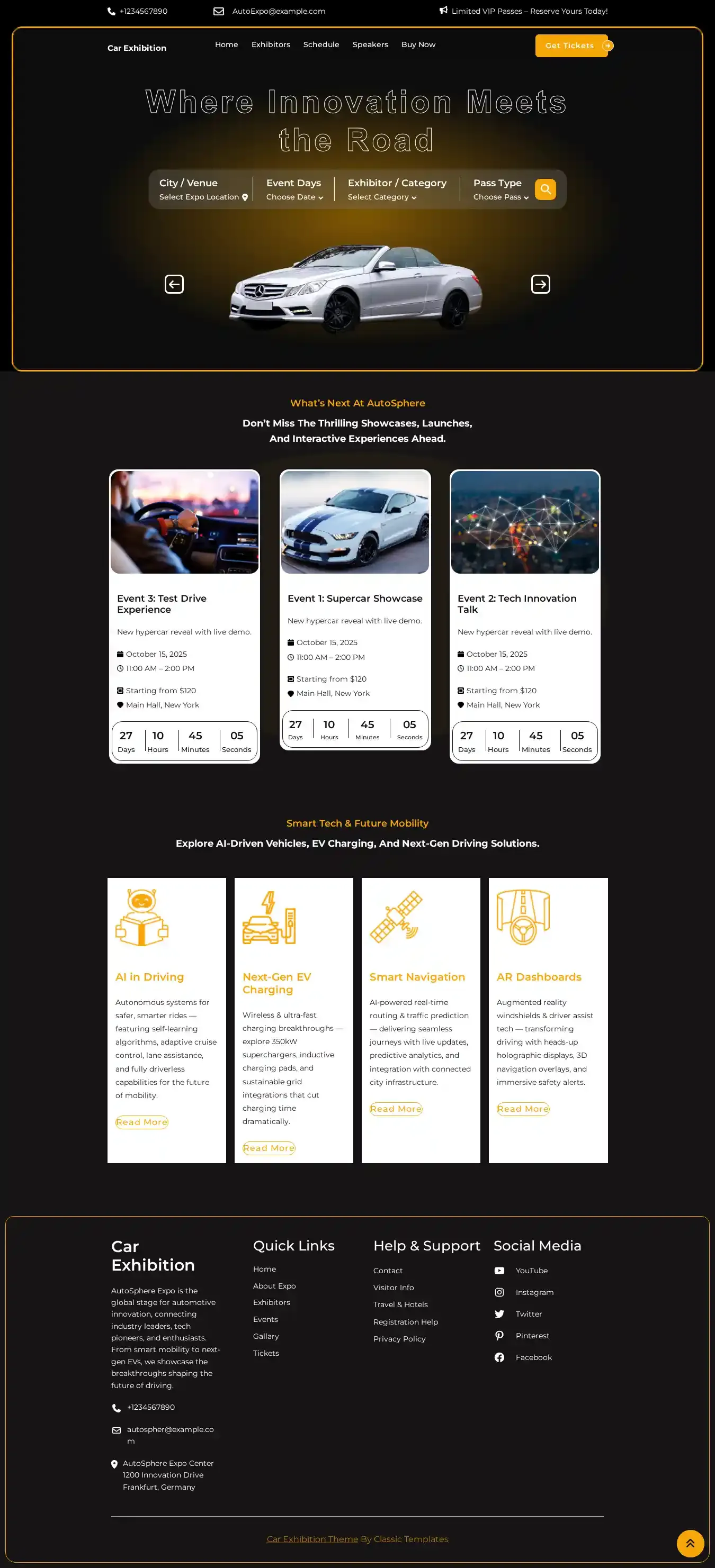 Car Exhibition home page on desktop