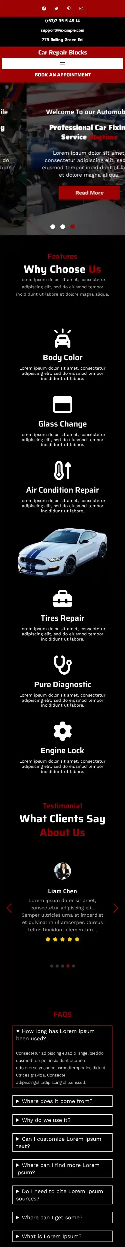 Car Repair Blocks home page on mobile