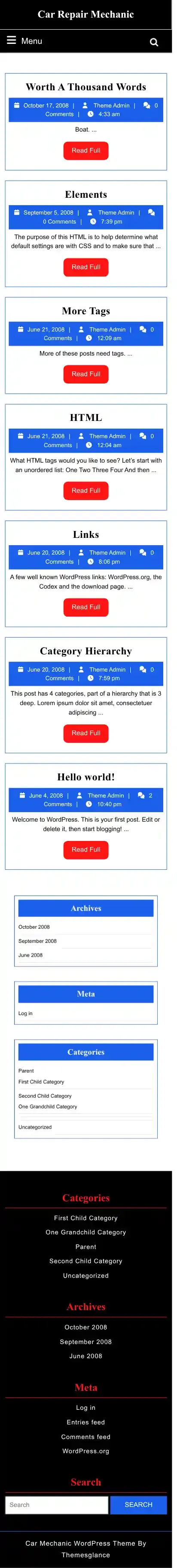 Car Repair Mechanic home page on mobile